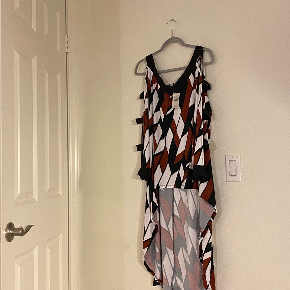 Abstract print multi color High Lo duster NWT